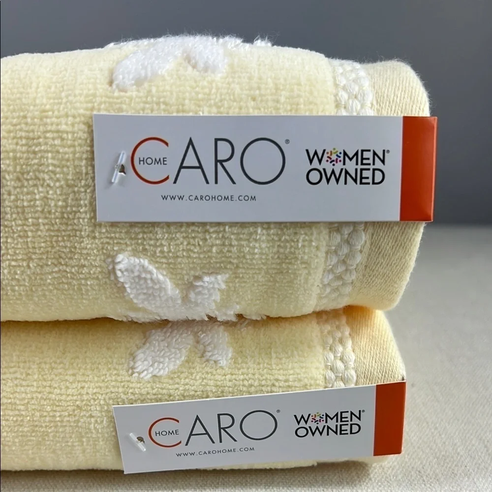 Caro Home Bath Towel Set Yellow White Bumble Bees 100% Cotton Soft 2 pc NEW